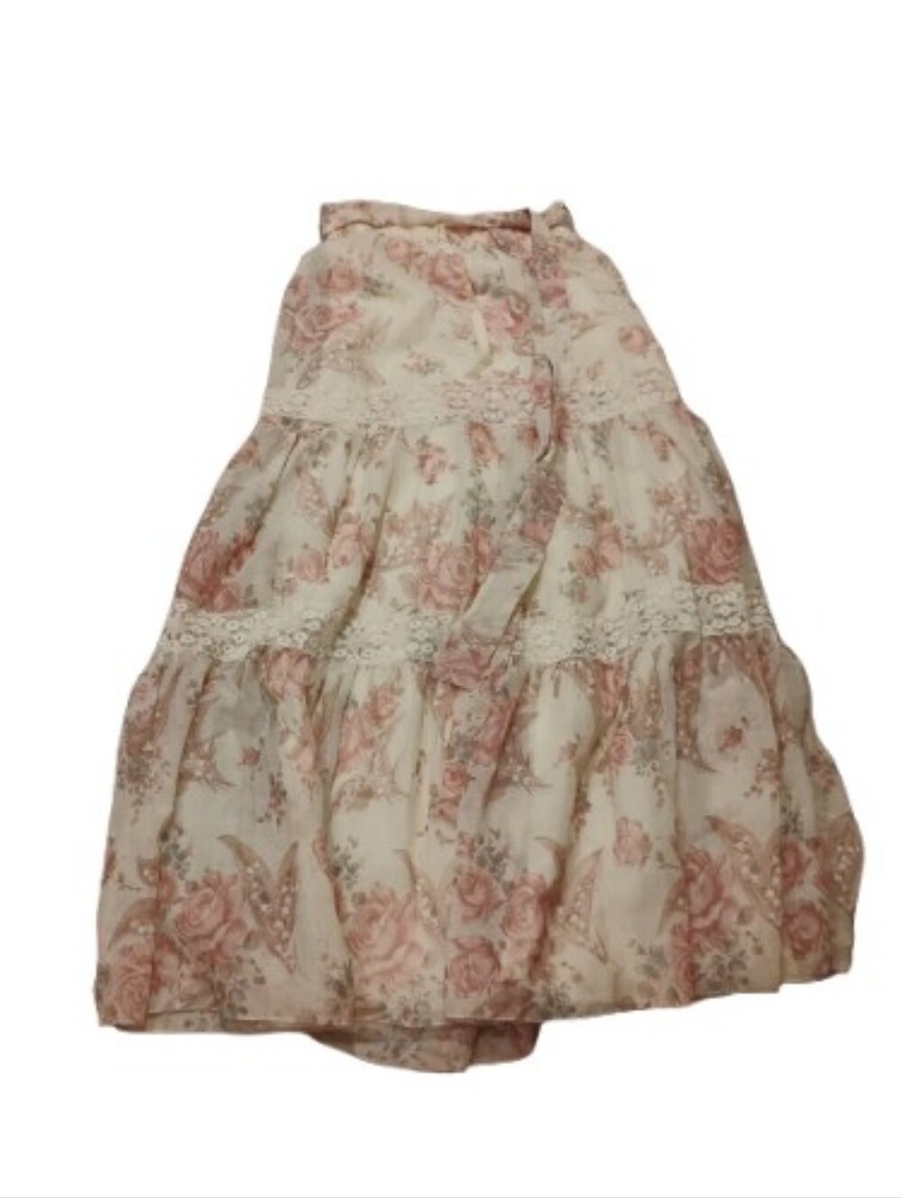 Vintage 1970s Gunne Sax Style Cottagecore Womens Floral Lace Maxi Skirt